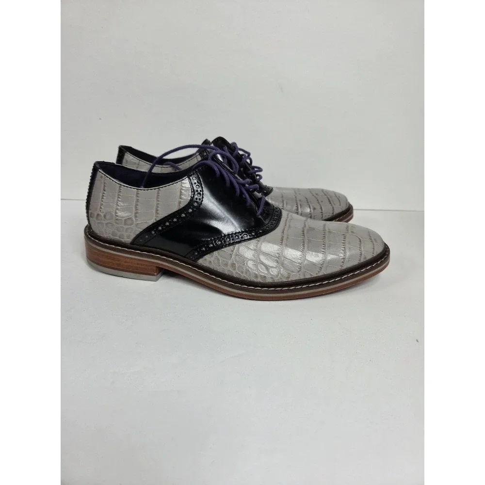 Cole Haan Colton Saddle Oxford shoe  gray croc-embossed /Black  9.5 Men  Rare